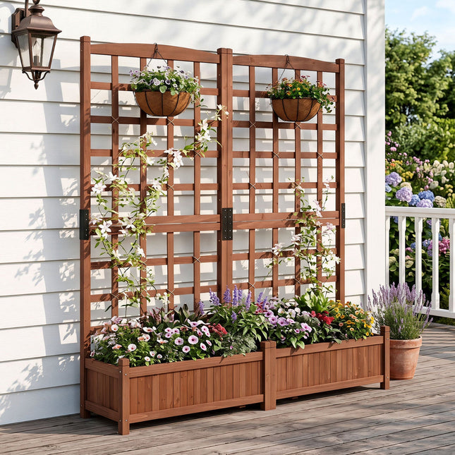 Dual Raised Garden Bed with Trellis and Drainage Holes