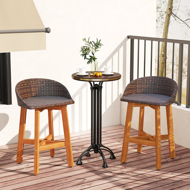 Outdoor Faux Rattan Bar Chairs Set of 2 with Ergonomic Backrests and Footrests