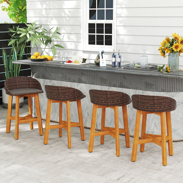 Outdoor Faux Rattan Bar Chairs Set of 2 with Ergonomic Backrests and Footrests