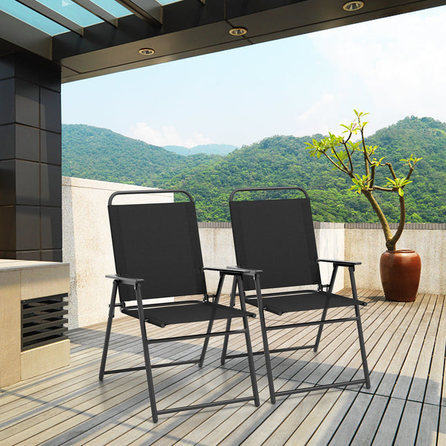 Outdoor Folding Sling Chairs Set of 4 with Armrest and Backrest