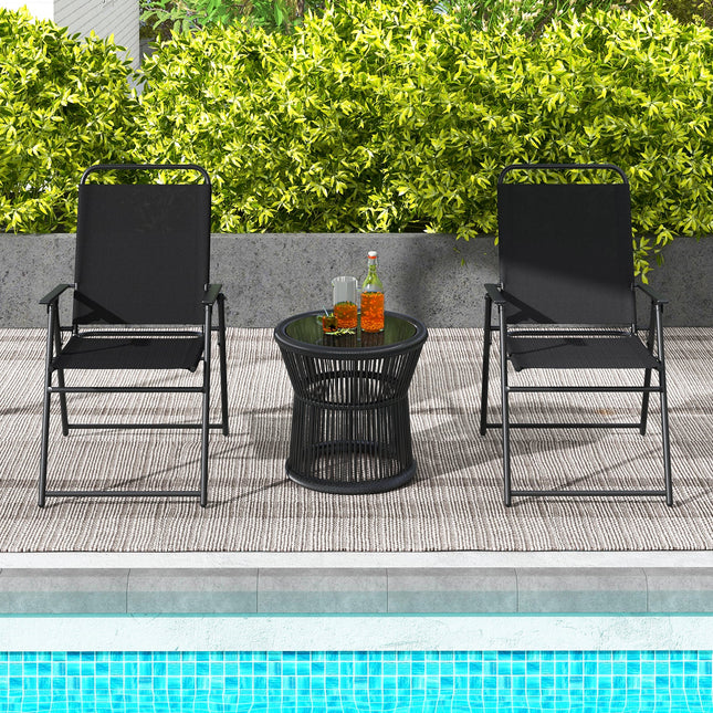 Outdoor Folding Sling Chairs Set of 4 with Armrest and Backrest