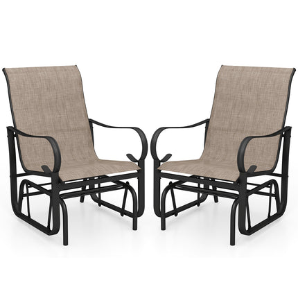 Outdoor Glider Chairs Set of 2 with High Backrest Breathable Mesh Fabric and Metal Frame-Black and Brown