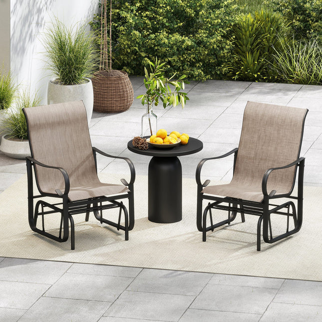 Outdoor Glider Chairs Set of 2 with High Backrest Breathable Mesh Fabric and Metal Frame-Black and Brown