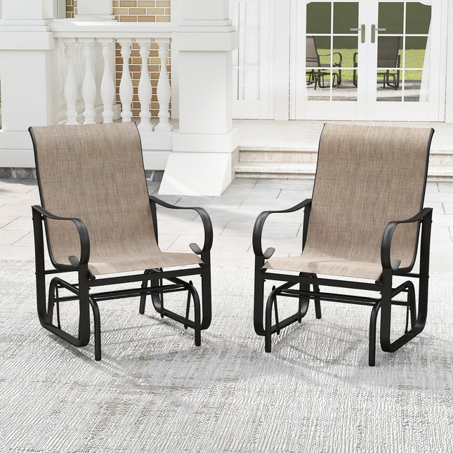 Outdoor Glider Chairs Set of 2 with High Backrest Breathable Mesh Fabric and Metal Frame-Black and Brown