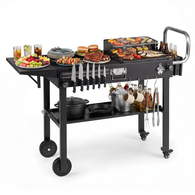 Foldable Grill Cart with 31" Tabletop & Storage Shelf