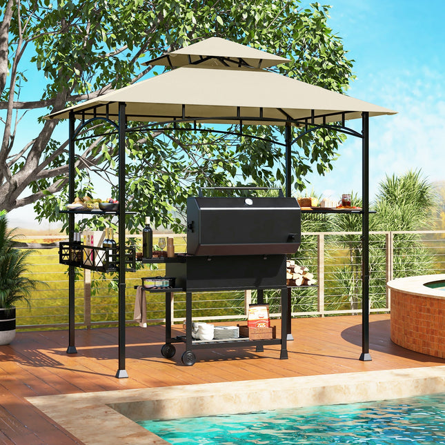 8 x 5 Feet Outdoor Grill Gazebo with 2 Side Shelves and 10 Hooks
