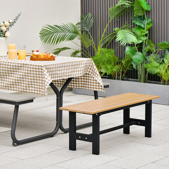 47 Inch Outdoor Chair with Slatted Seat Plastic Coated Iron Frame