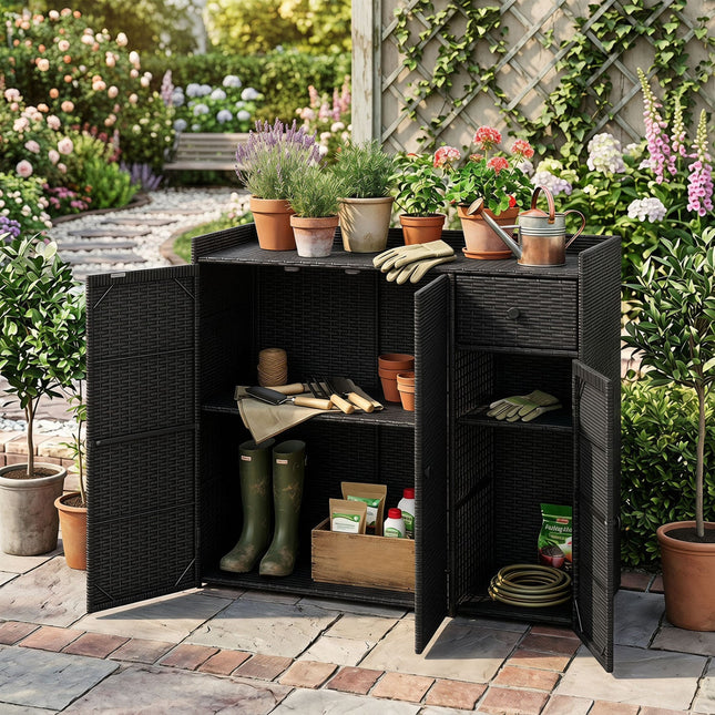 Outdoor Storage Cabinet with 3 Doors and Adjustable Shelves