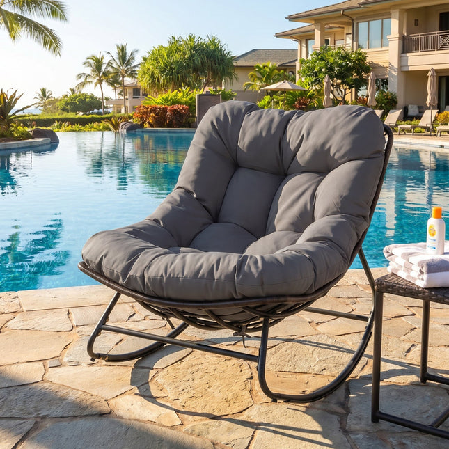 Papasan Rocking Chair with Thick Cushion - Outdoor Wicker