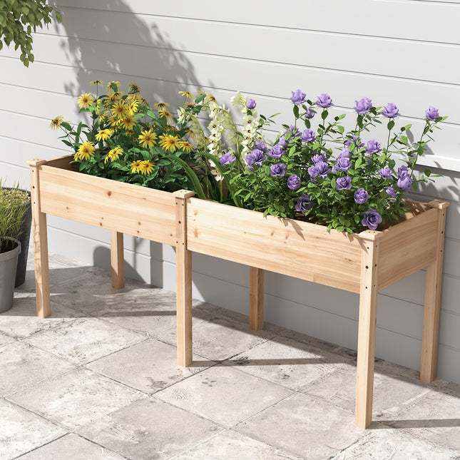 Fir Wood Outdoor Raised Garden Bed with Divider Panel and Drainage Holes