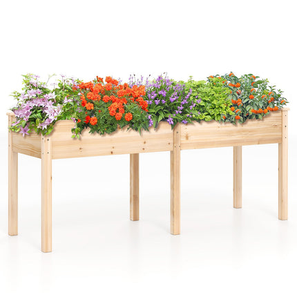 Fir Wood Outdoor Raised Garden Bed with Divider Panel and Drainage Holes