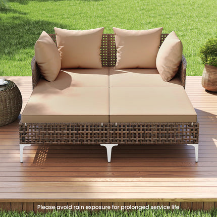 Outdoor Rattan Double Daybed Wicker Chaise Lounge