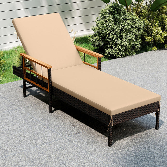 Outdoor Reclining Lounger Chair with 4-Level Adjustable Backrest-Beige