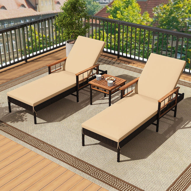 Outdoor Reclining Lounger Chair with 4-Level Adjustable Backrest-Beige
