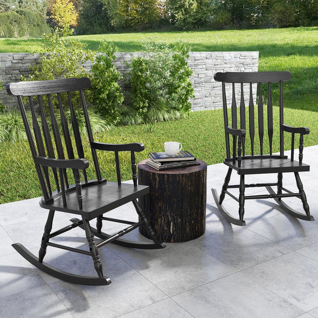 Rocking Chair with Solid Wooden Frame for Garden and Patio