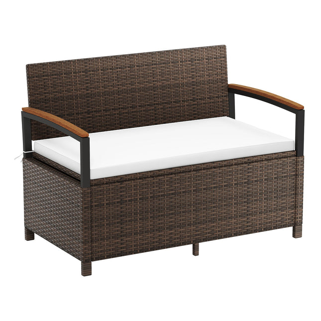 Outdoor Storage Bench Deck Box Patio Furniture with Cushion-White