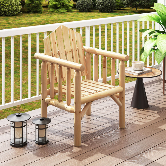Outdoor Wood Armchair Wooden Patio Dining Chair with Armrests