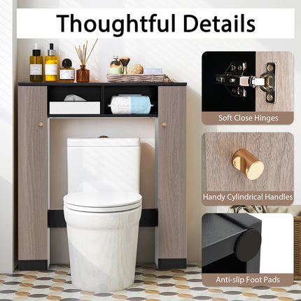 Over The Toilet Storage Cabinet with 2 Open Compartments and 4 Adjustable Shelves