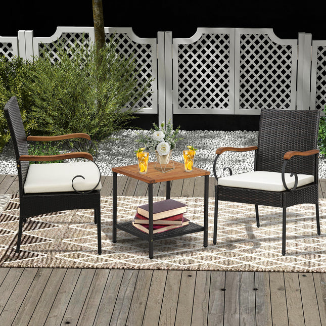 Set of 2/4 Outdoor PE Wicker Chair with Acacia Wood Armrests