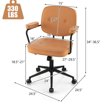 PU Leather Office Chair with Rocking Backrest and Ergonomic Armrest-Orange