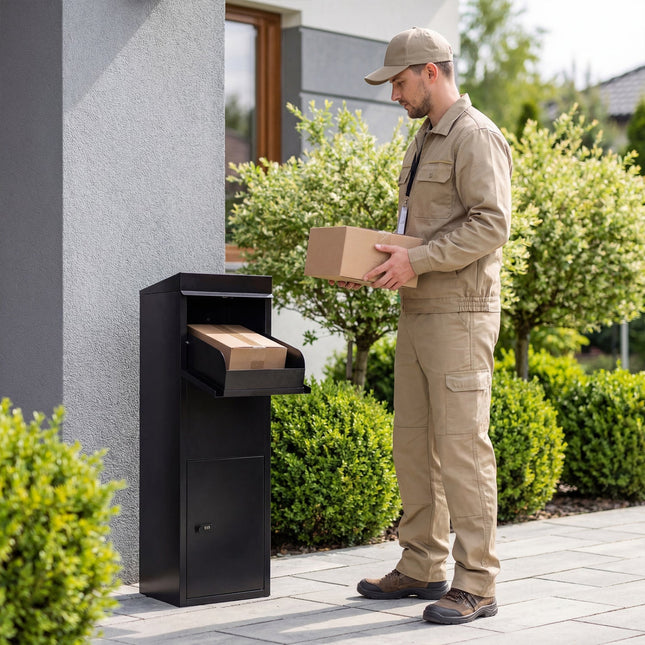 Package Delivery Box for Outside with Anti-Theft Baffle Sloped Roof