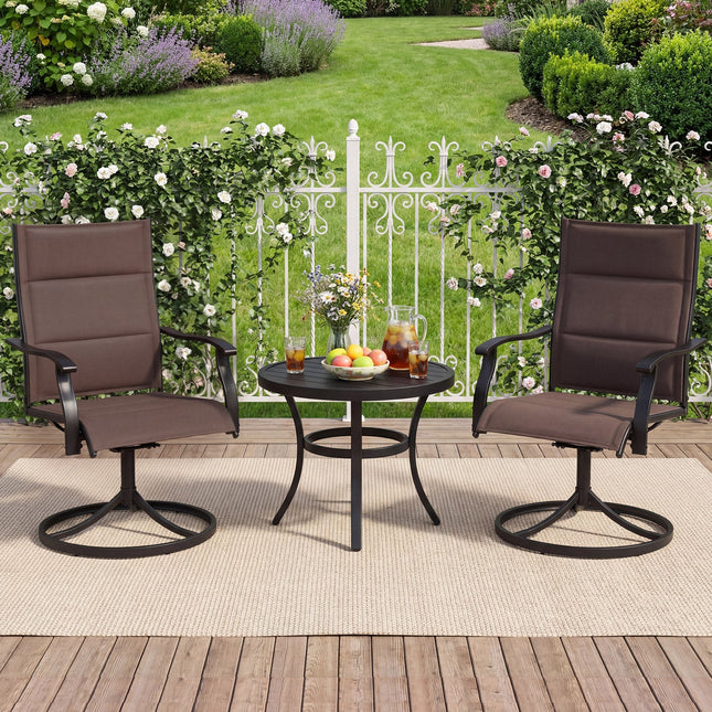 Padded Patio Swivel Chairs Set of 2 Ergonomic Outdoor Dining Chairs with Breathable Fabric