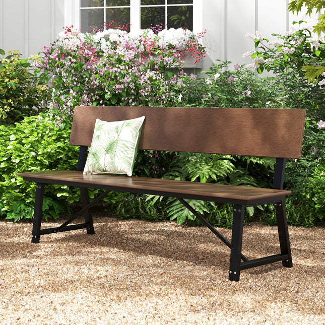 72-Inch Outdoor Bench with HDPE Seat & Back, 1100 lbs Capacity