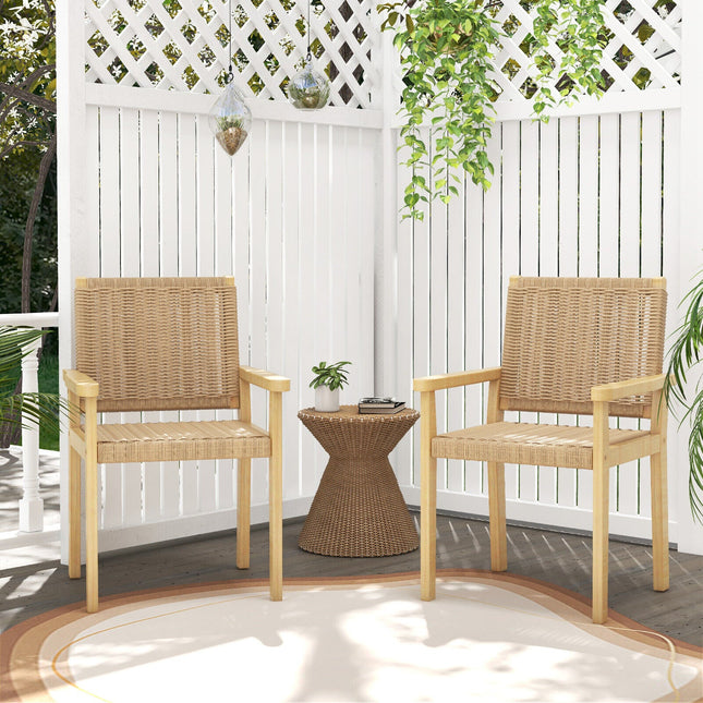 Wood Dining Chair Set of 2 with Woven Rope Seat