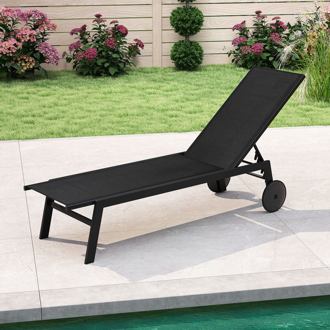 Patio Chaise Lounge Chair with Wheels and 6