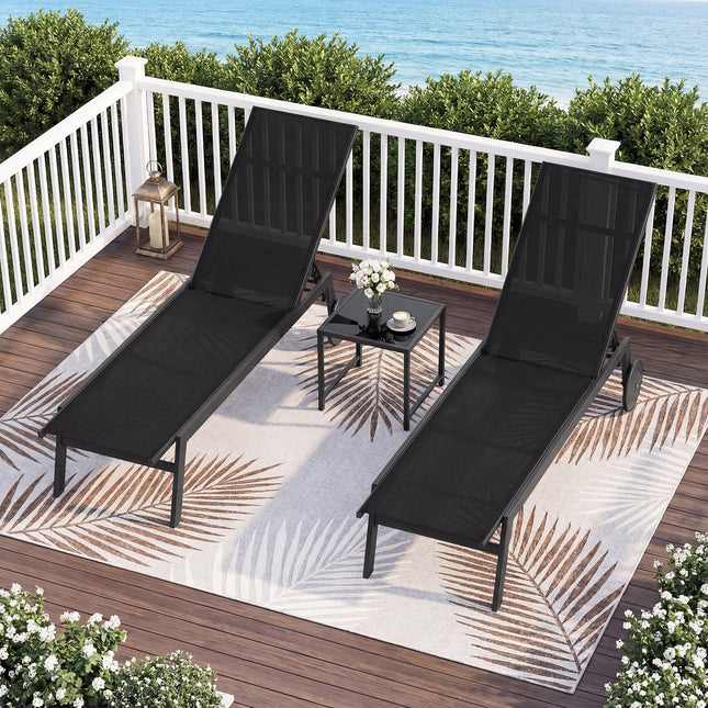 Patio Chaise Lounge Chair with Wheels and 6