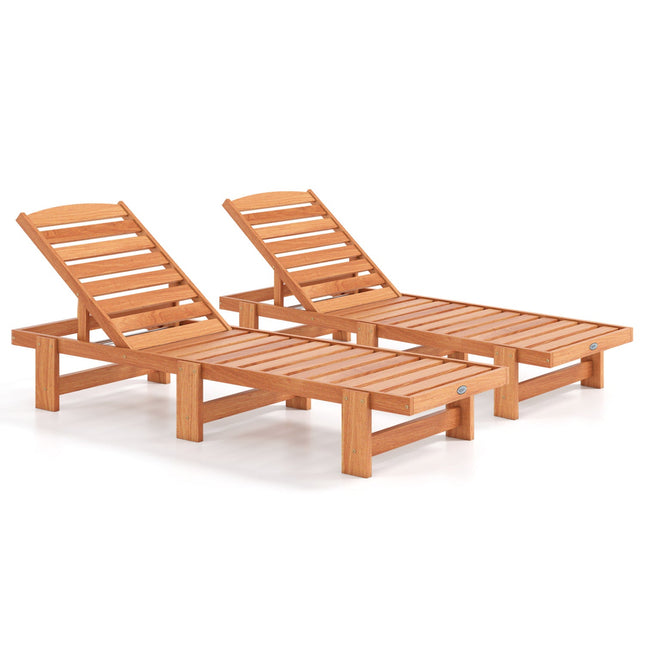 Patio Chaise Lounge Chair Solid Wood Slatted Recliner with Adjustable Backrest