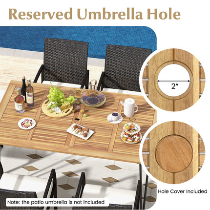 7 Pieces Patio Dining Set with Acacia Wood Dining Table for Porch Backyard Garden Poolside