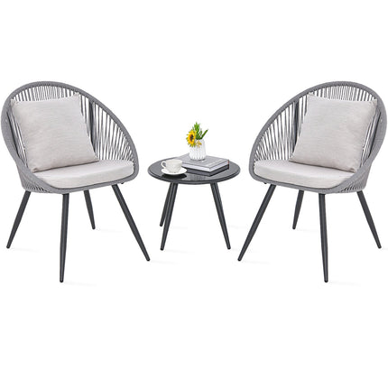 3 Piece Patio Furniture Set with Seat and Back Cushions-Gray