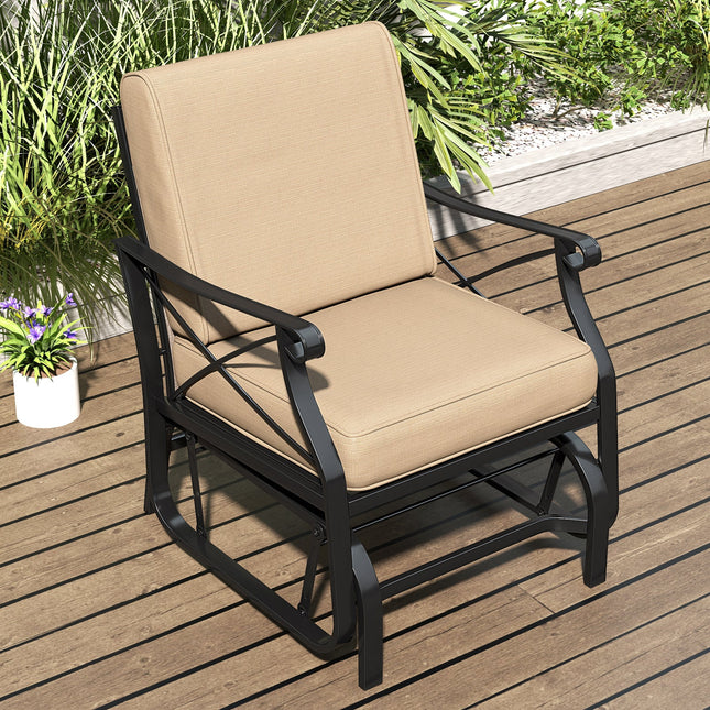Patio Glider Rocking Chair with Metal Frame and Thick Cushions-Brown
