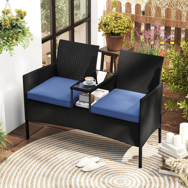 Patio Loveseat with Built-in Table for Backyard Porch