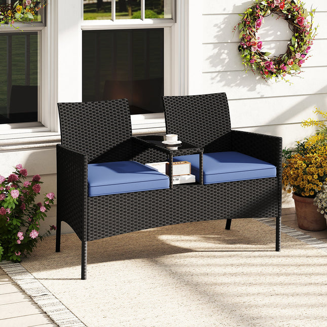 Patio Loveseat with Built-in Table for Backyard Porch