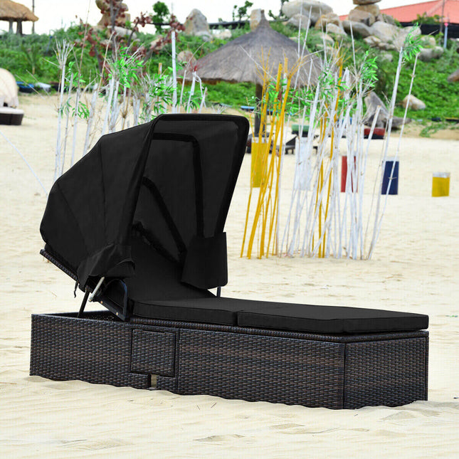 Outdoor Chaise Lounge Chair with Folding Canopy