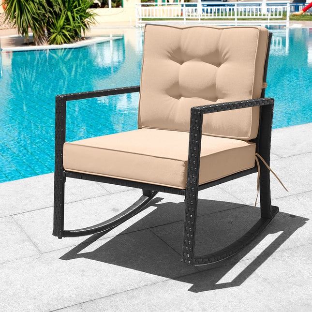 Rattan Rocking Chair with Cushion for Patio & Garden