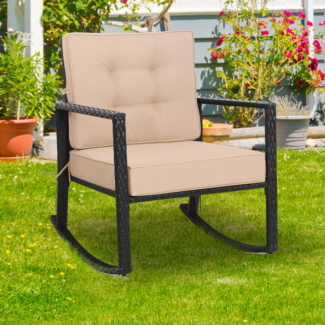 Rattan Rocking Chair with Cushion for Patio & Garden