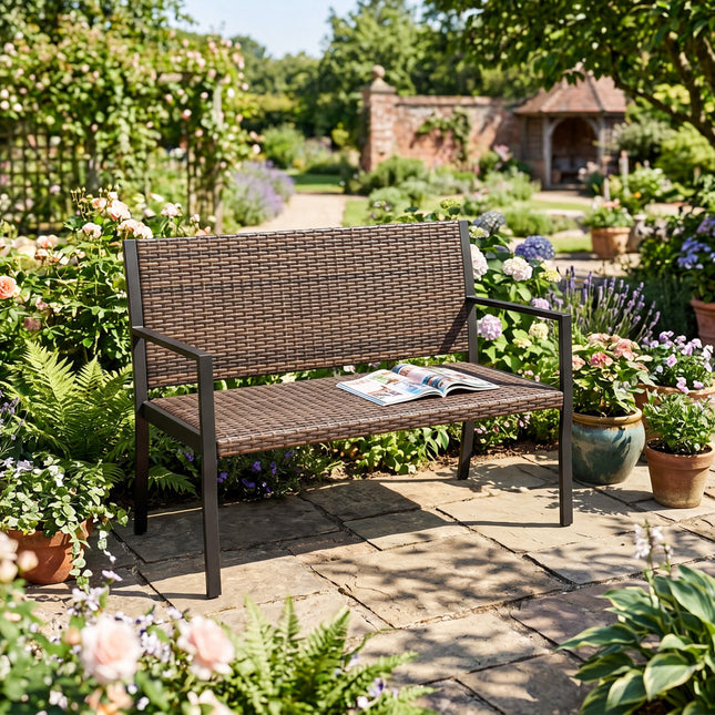Outdoor Rattan Loveseat with Sponge Cushion - 800 lbs Capacity