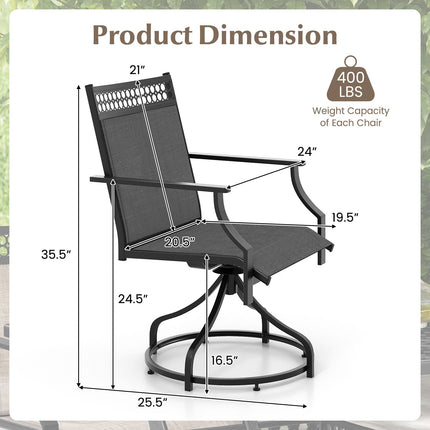 Patio Swivel Dining Chairs Set of 2 with Heavy-duty Metal Frame and Armrests