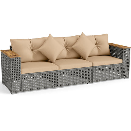 Patio Wicker Sectional Furniture Set with 1 Armless and 2 Corner Sofas for Garden