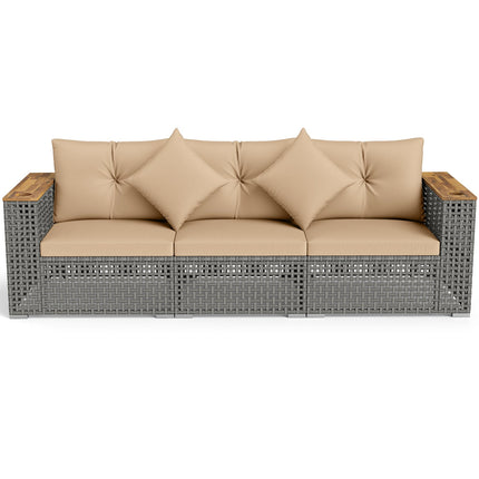 Patio Wicker Sectional Furniture Set with 1 Armless and 2 Corner Sofas for Garden