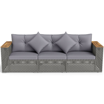 Patio Wicker Sectional Furniture Set with 1 Armless and 2 Corner Sofas for Garden