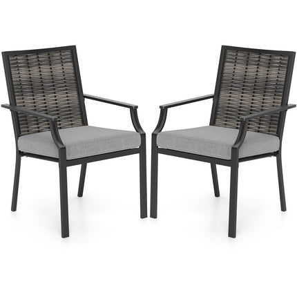 Patio Wicker Chairs Set of 2 Stackable Rattan Armchairs with Removable Cushions-Grey