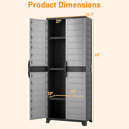 Plastic Lockable Storage Cabinet with Doors and 3 Adjustable Shelves