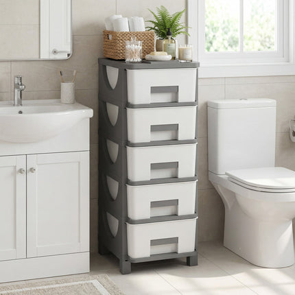 Plastic Storage Organizer with Handles and Compact Drawer Cabinet Side Table for Bedroom