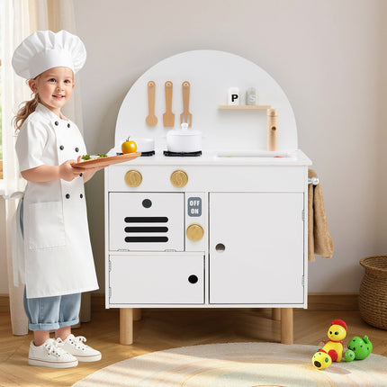 Play Kitchen for Kids Wooden Kitchen Playset with Stoves Faucet Sink Microwave and Oven