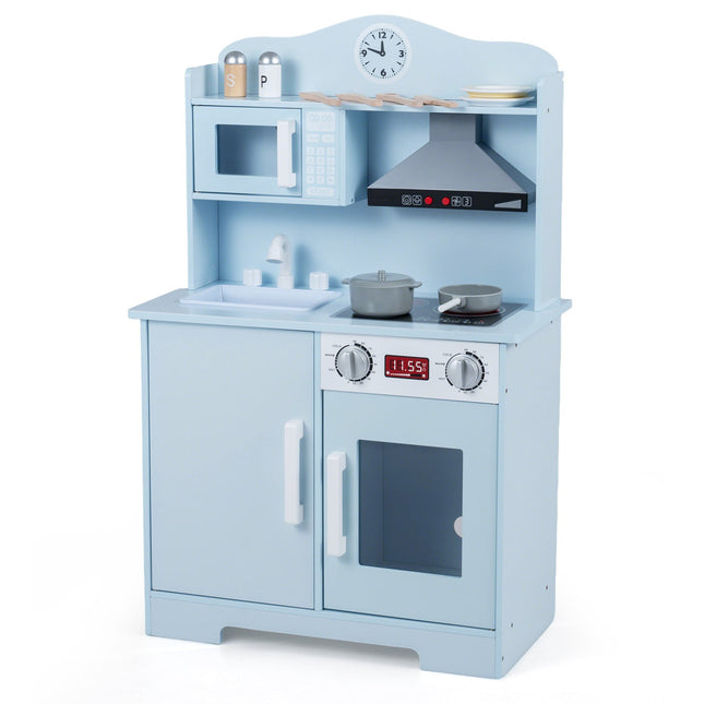 Wooden Play Kitchen Set with Range Hood and Microwave