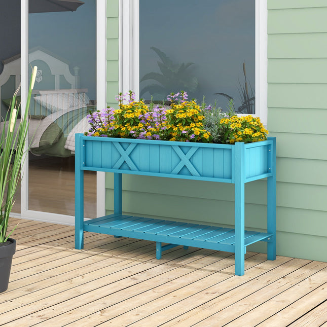 Poly Wood Elevated Planter Box with Legs Storage Shelf Drainage Holes